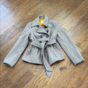 Old Navy Gray Double-Breasted Belted Peacoat